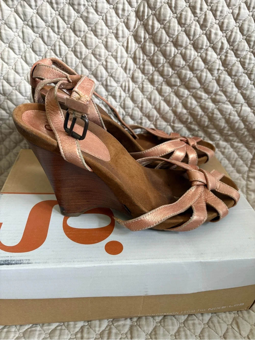 Cole Haan Peach/Blush Suede Knot Wedge Sandals